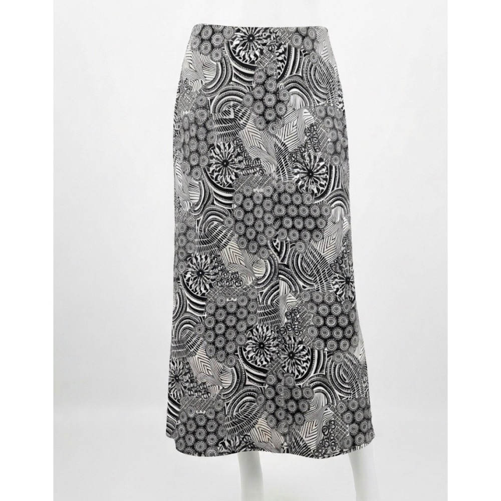 Croft & Barrow Black White Geometric Abstract Linen Blend Maxi Skirt XL NWT